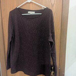 Loft Lace Floral Long Sleeve Top with Accent Cuff Buttons Eggplant-XL